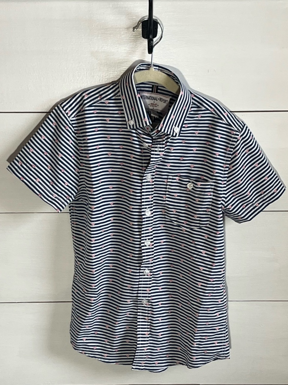 International Report Striped Short-Sleeve Button-Down Shirt